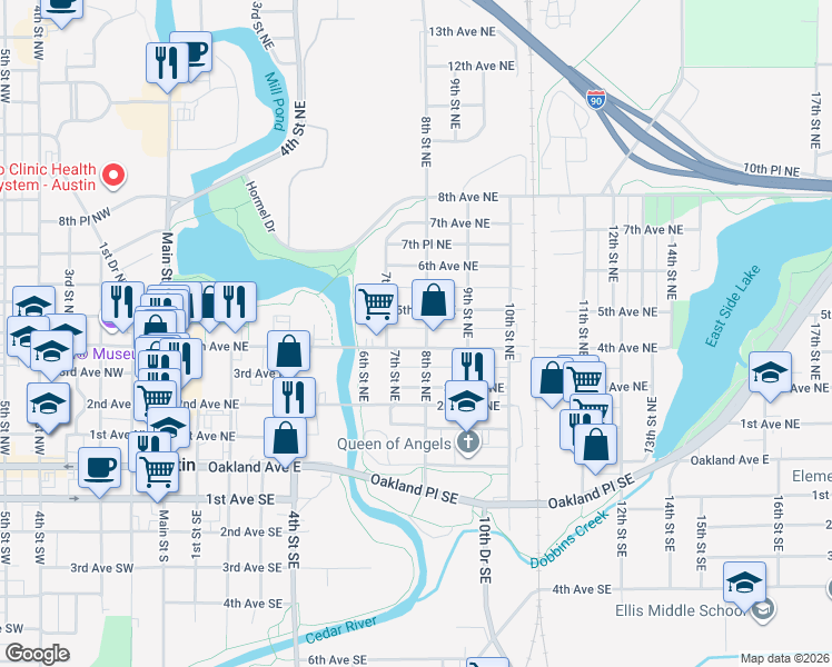 map of restaurants, bars, coffee shops, grocery stores, and more near 806 5th Avenue Northeast in Austin