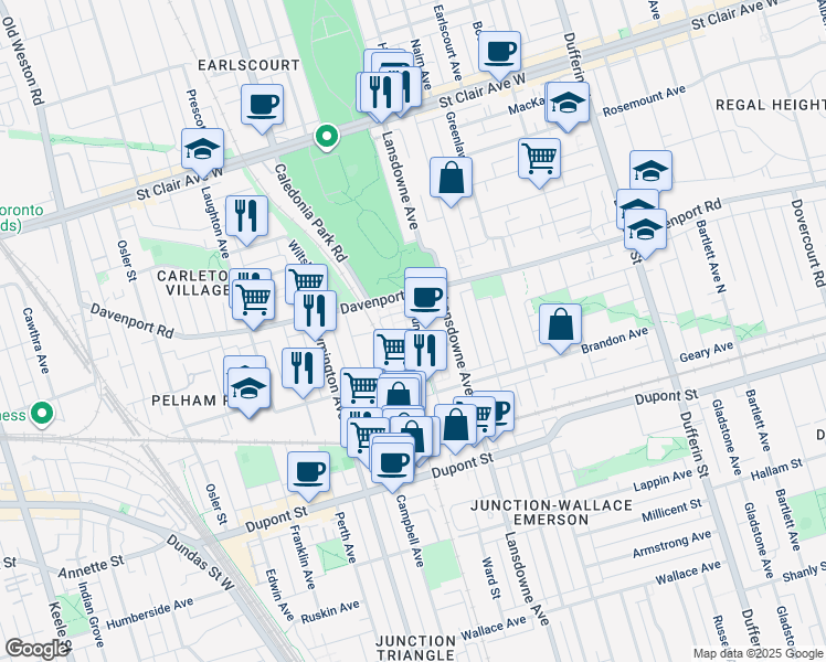 map of restaurants, bars, coffee shops, grocery stores, and more near 25 Turntable Crescent in Toronto