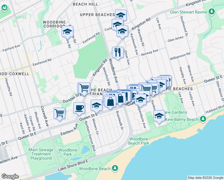 map of restaurants, bars, coffee shops, grocery stores, and more near in Toronto