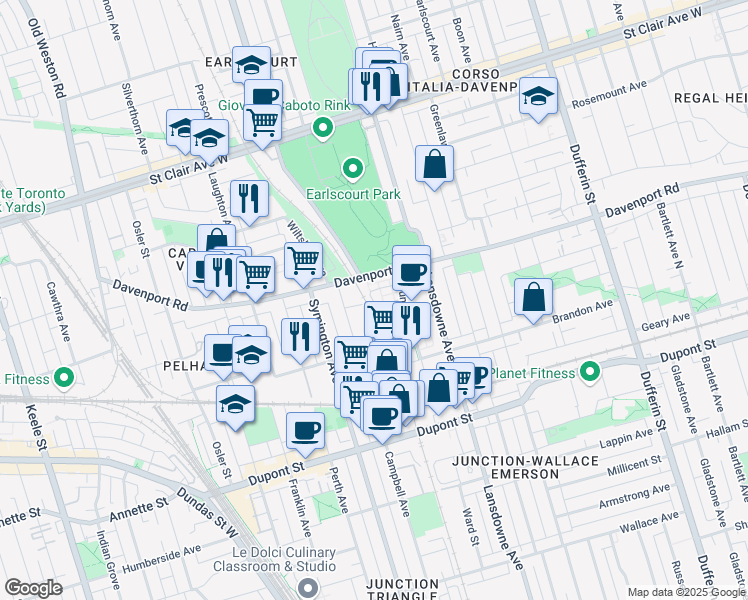 map of restaurants, bars, coffee shops, grocery stores, and more near in Toronto