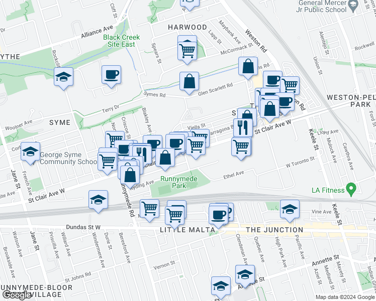 map of restaurants, bars, coffee shops, grocery stores, and more near 149 Tarragona Boulevard in Toronto