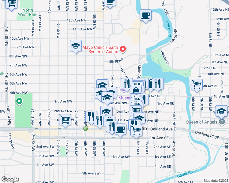 map of restaurants, bars, coffee shops, grocery stores, and more near 601 2nd Street Northwest in Austin