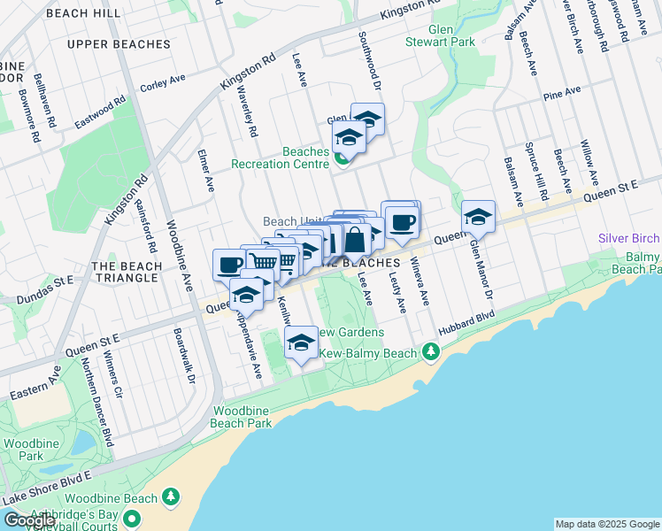 map of restaurants, bars, coffee shops, grocery stores, and more near in Toronto