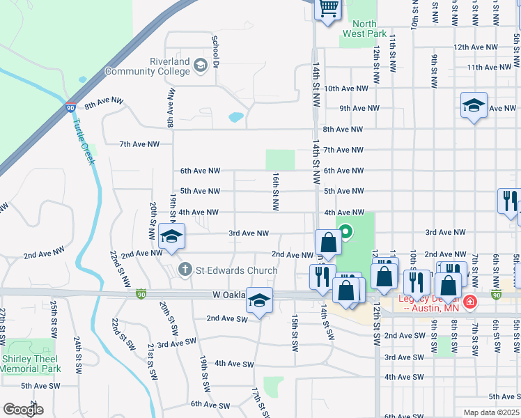map of restaurants, bars, coffee shops, grocery stores, and more near 1709 5th Avenue Northwest in Austin