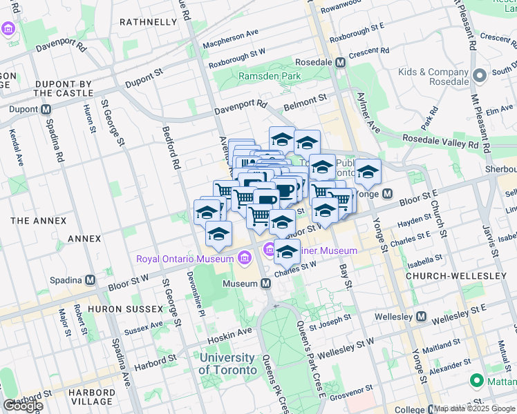 map of restaurants, bars, coffee shops, grocery stores, and more near in Toronto