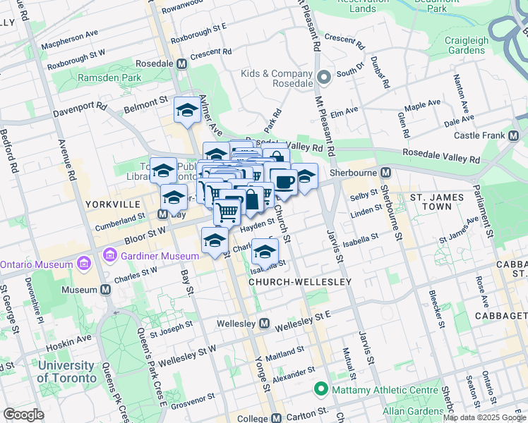 map of restaurants, bars, coffee shops, grocery stores, and more near in Toronto