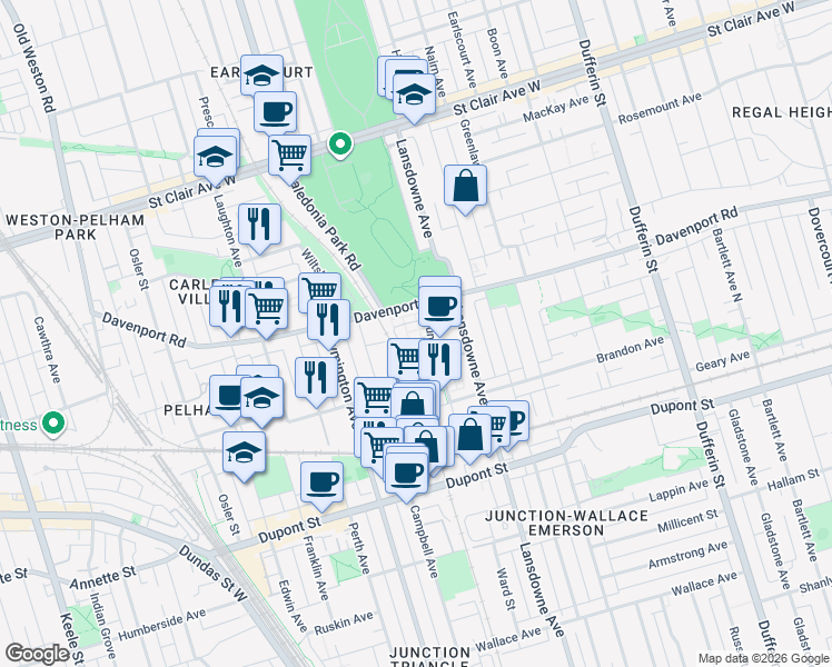 map of restaurants, bars, coffee shops, grocery stores, and more near 20 Turntable Crescent in Toronto