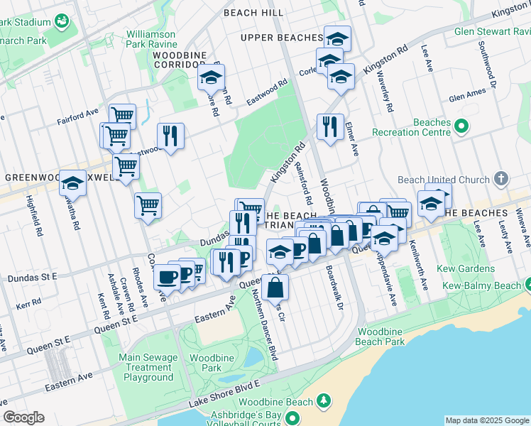 map of restaurants, bars, coffee shops, grocery stores, and more near in Toronto