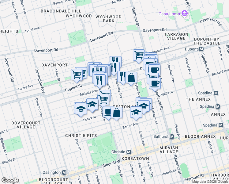 map of restaurants, bars, coffee shops, grocery stores, and more near 16 Yarmouth Road in Toronto