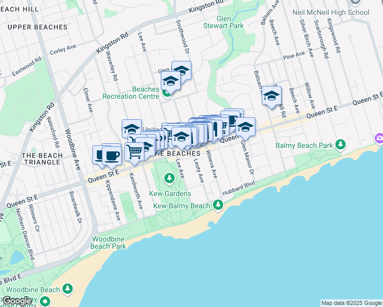map of restaurants, bars, coffee shops, grocery stores, and more near in Toronto