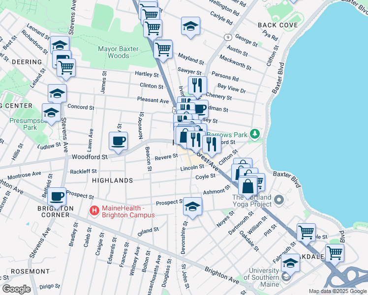 map of restaurants, bars, coffee shops, grocery stores, and more near in Portland
