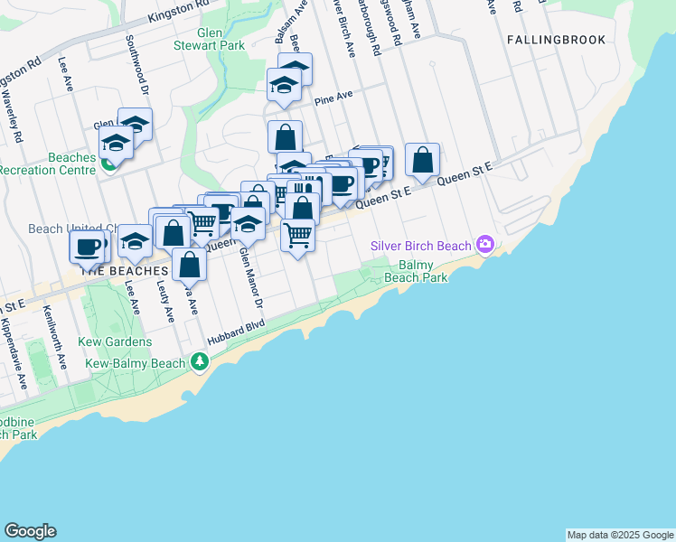map of restaurants, bars, coffee shops, grocery stores, and more near 4 Fir Avenue in Toronto
