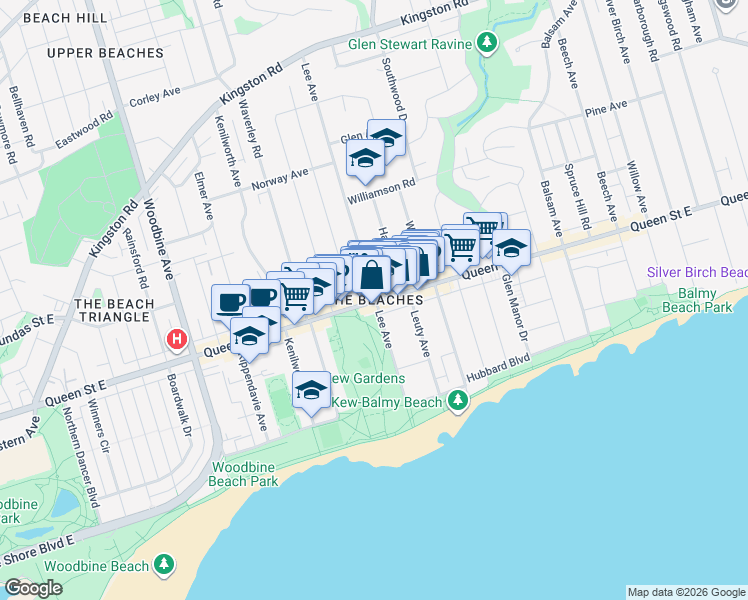 map of restaurants, bars, coffee shops, grocery stores, and more near in Toronto