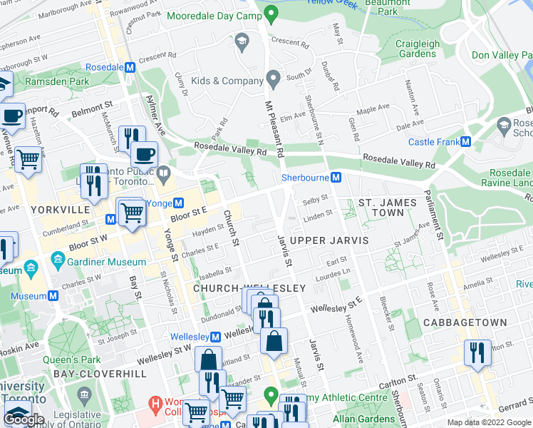 map of restaurants, bars, coffee shops, grocery stores, and more near 28 Ted Rogers Way in Toronto