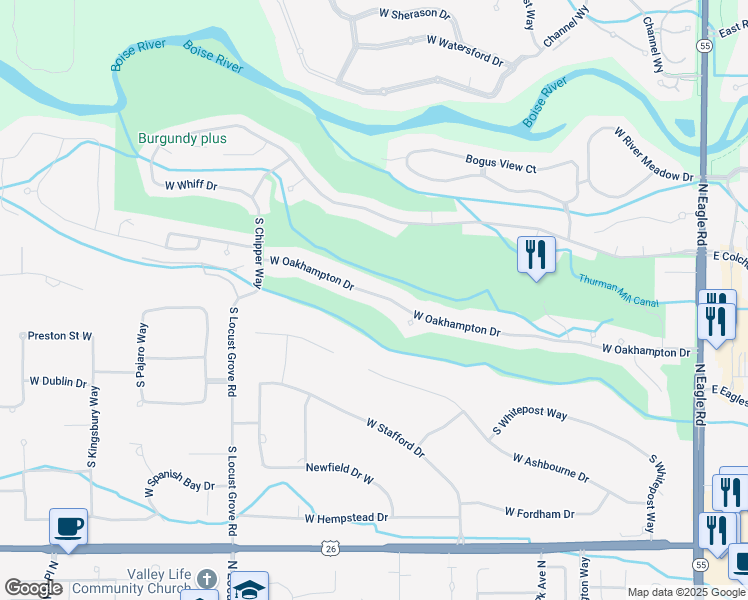 map of restaurants, bars, coffee shops, grocery stores, and more near 1246 West Oakhampton Drive in Eagle