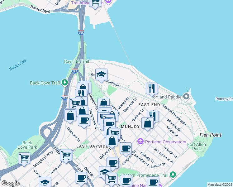 map of restaurants, bars, coffee shops, grocery stores, and more near 320 Eastern Promenade in Portland