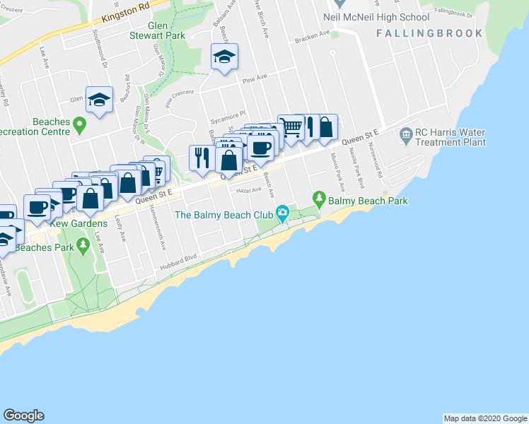 map of restaurants, bars, coffee shops, grocery stores, and more near in Toronto