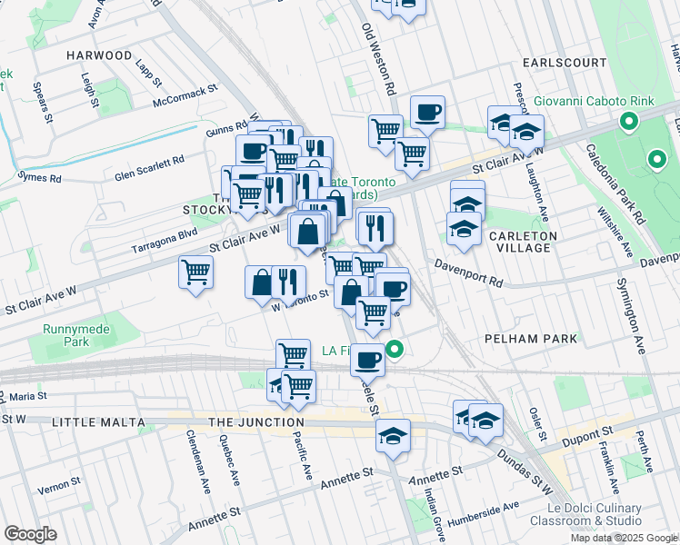 map of restaurants, bars, coffee shops, grocery stores, and more near in Toronto