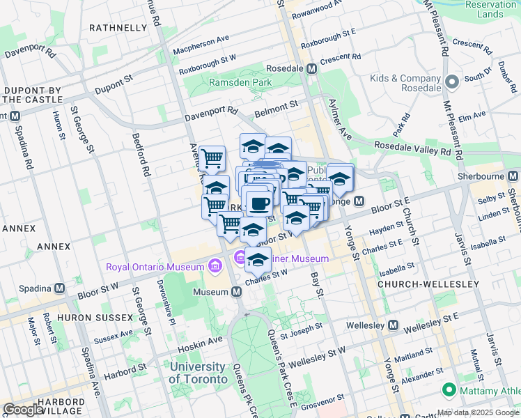 map of restaurants, bars, coffee shops, grocery stores, and more near in Toronto