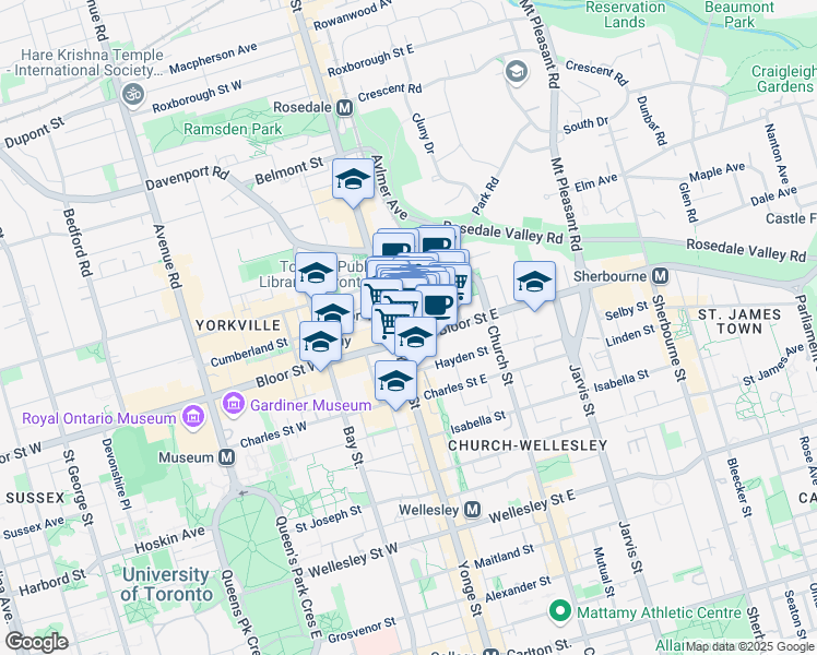 map of restaurants, bars, coffee shops, grocery stores, and more near in Toronto