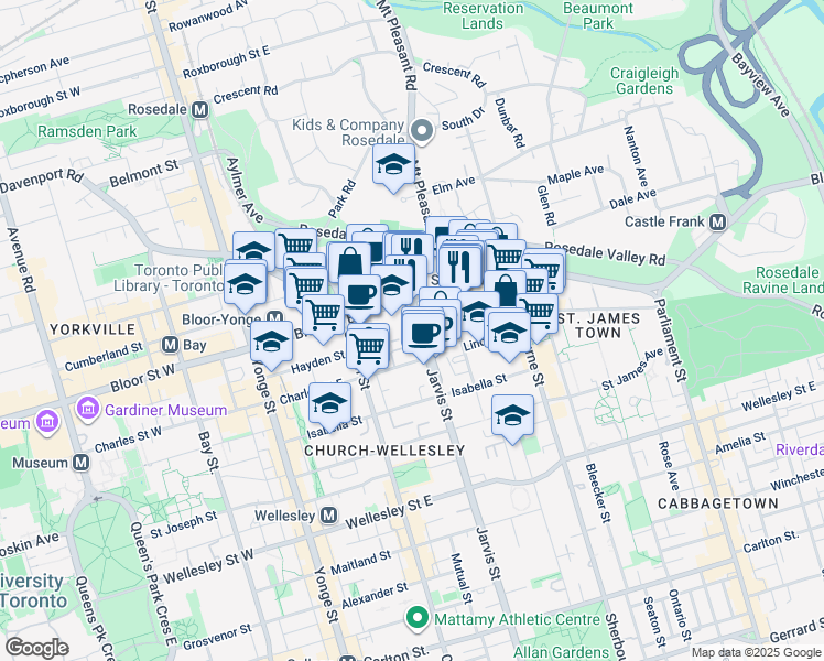 map of restaurants, bars, coffee shops, grocery stores, and more near 28 Ted Rogers Way in Toronto