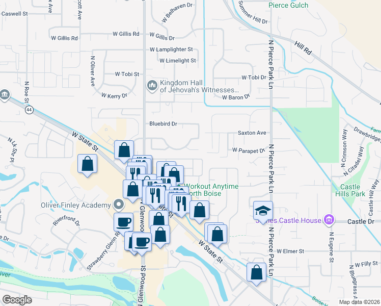 map of restaurants, bars, coffee shops, grocery stores, and more near 6937 West Saxton Drive in Boise