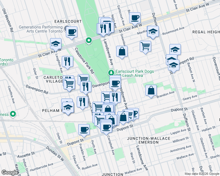map of restaurants, bars, coffee shops, grocery stores, and more near 70 Turntable Crescent in Toronto