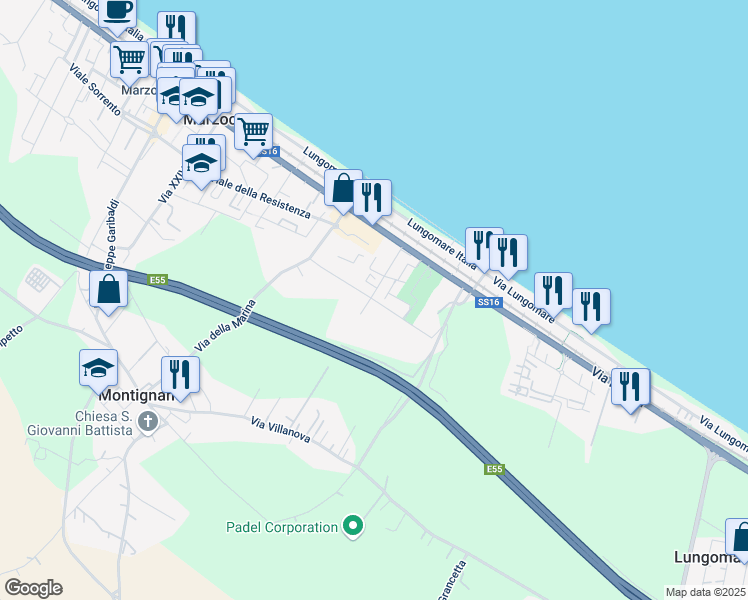 map of restaurants, bars, coffee shops, grocery stores, and more near 7 Via dell'Industria in Montignano-marzocca