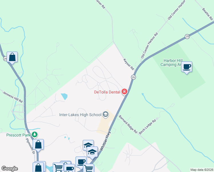 map of restaurants, bars, coffee shops, grocery stores, and more near 9 True Road in Meredith