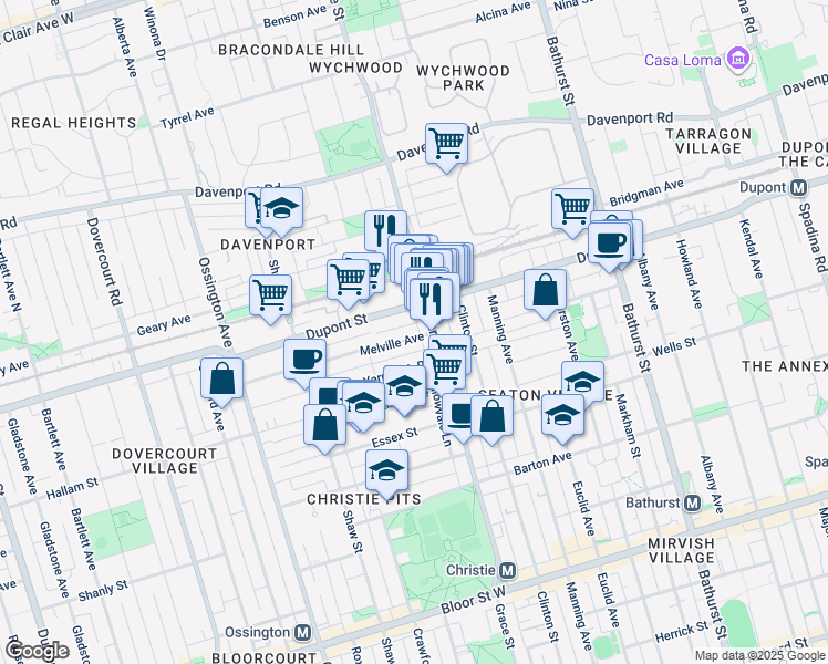 map of restaurants, bars, coffee shops, grocery stores, and more near 8 Melville Avenue in Toronto