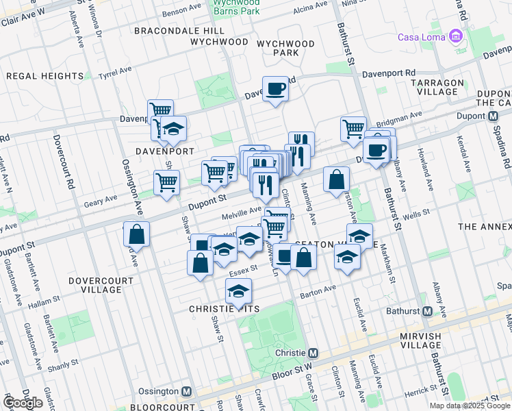 map of restaurants, bars, coffee shops, grocery stores, and more near 8 Melville Avenue in Toronto