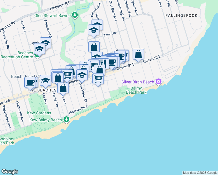 map of restaurants, bars, coffee shops, grocery stores, and more near 37 Fernwood Park Avenue in Toronto