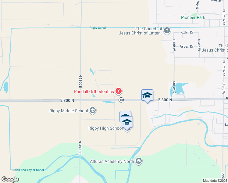 map of restaurants, bars, coffee shops, grocery stores, and more near 317 North 3823 East in Rigby