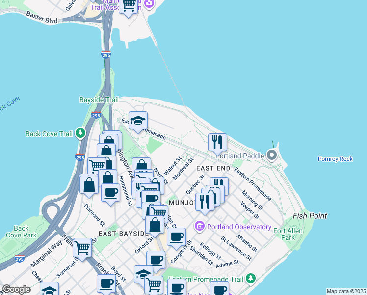 map of restaurants, bars, coffee shops, grocery stores, and more near 310 Eastern Promenade in Portland