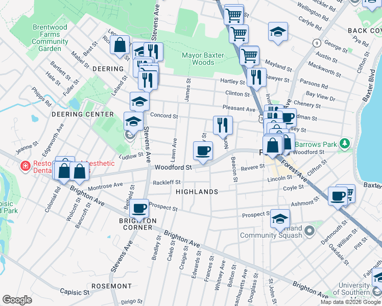 map of restaurants, bars, coffee shops, grocery stores, and more near 109 Glenwood Avenue in Portland