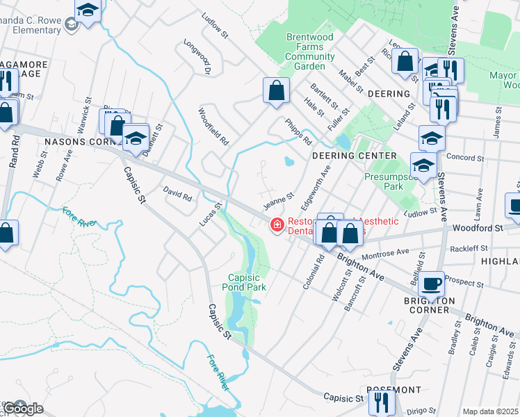 map of restaurants, bars, coffee shops, grocery stores, and more near 22 Glenridge Drive in Portland