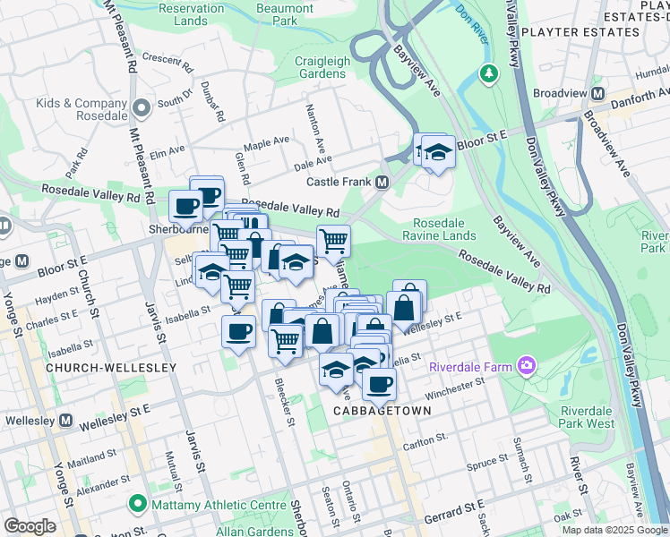 map of restaurants, bars, coffee shops, grocery stores, and more near in Toronto