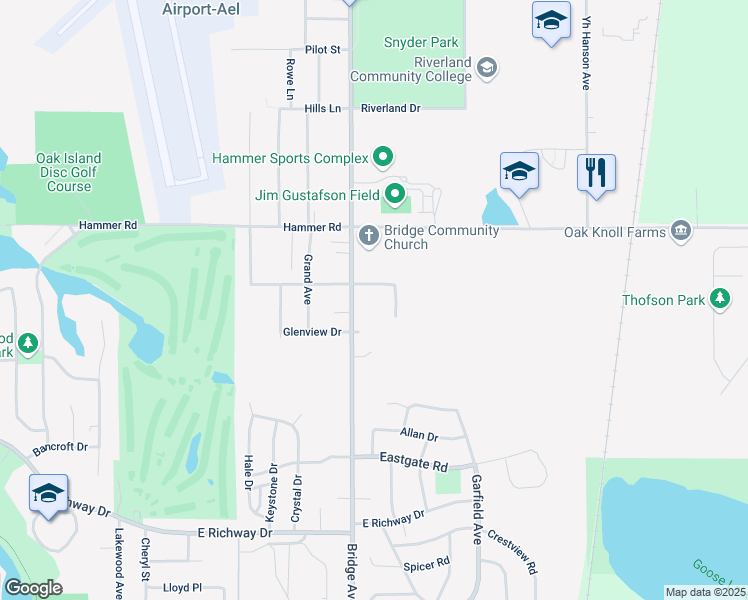 map of restaurants, bars, coffee shops, grocery stores, and more near 802 Troy Road in Albert Lea