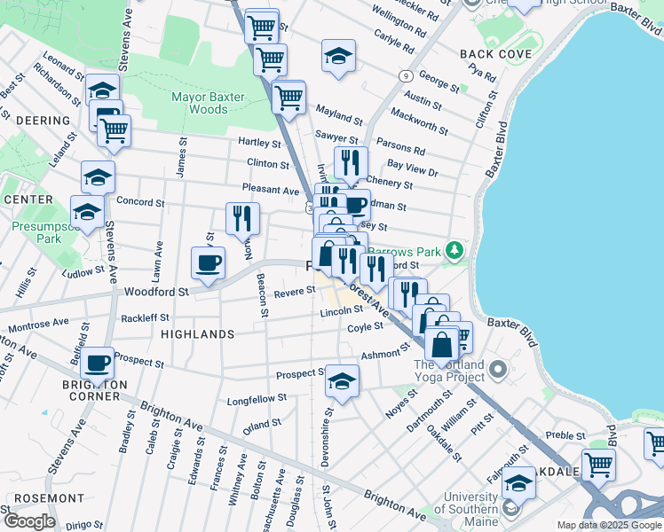 map of restaurants, bars, coffee shops, grocery stores, and more near in Portland