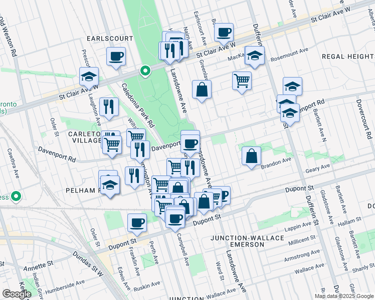 map of restaurants, bars, coffee shops, grocery stores, and more near 51 Foundry Avenue in Toronto