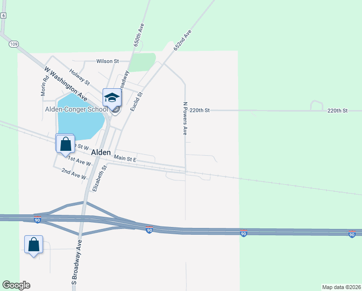 map of restaurants, bars, coffee shops, grocery stores, and more near 194 North Powers Avenue in Alden