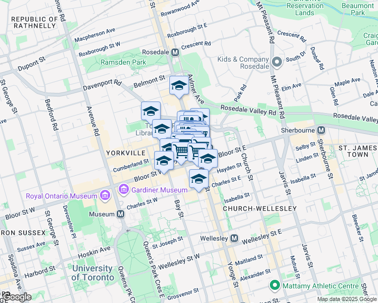 map of restaurants, bars, coffee shops, grocery stores, and more near in Toronto