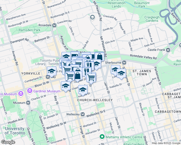 map of restaurants, bars, coffee shops, grocery stores, and more near in Toronto