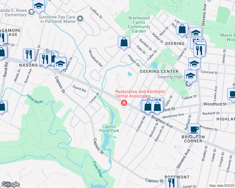 map of restaurants, bars, coffee shops, grocery stores, and more near 22 Glenridge Drive in Portland