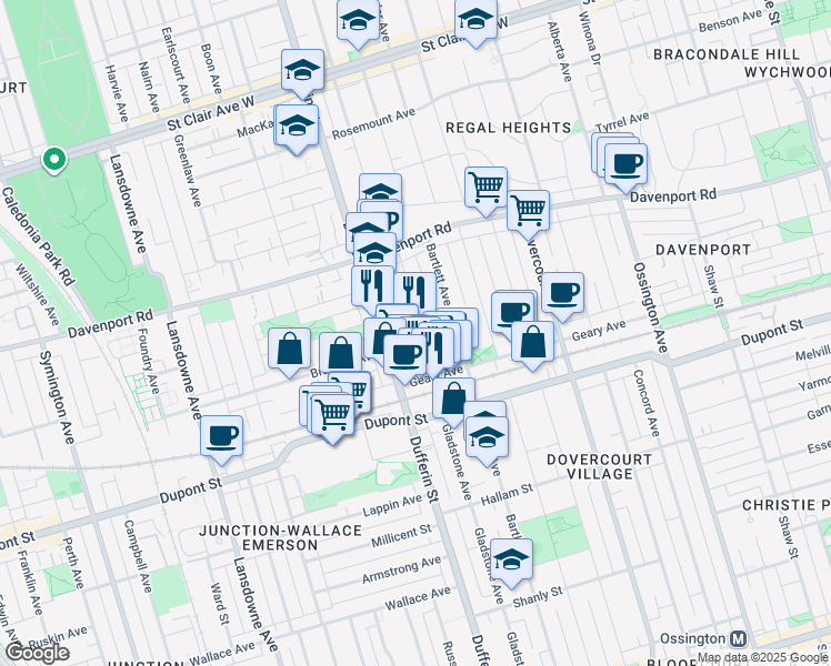 map of restaurants, bars, coffee shops, grocery stores, and more near in Toronto