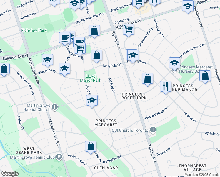 map of restaurants, bars, coffee shops, grocery stores, and more near in Toronto