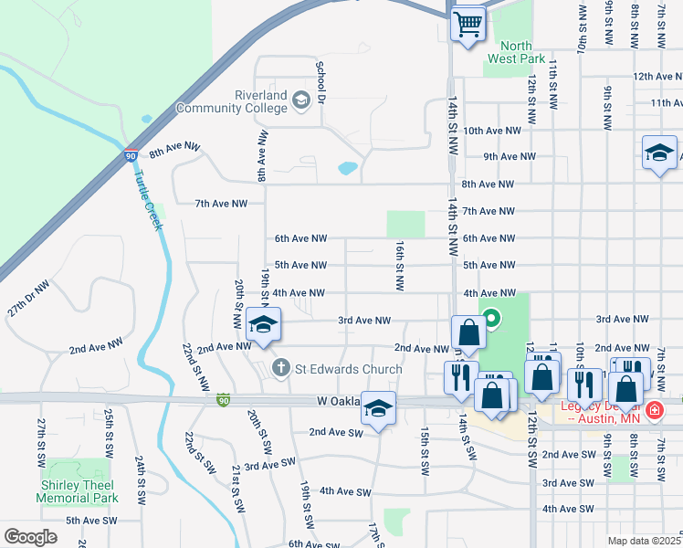 map of restaurants, bars, coffee shops, grocery stores, and more near 505 18th Street Northwest in Austin
