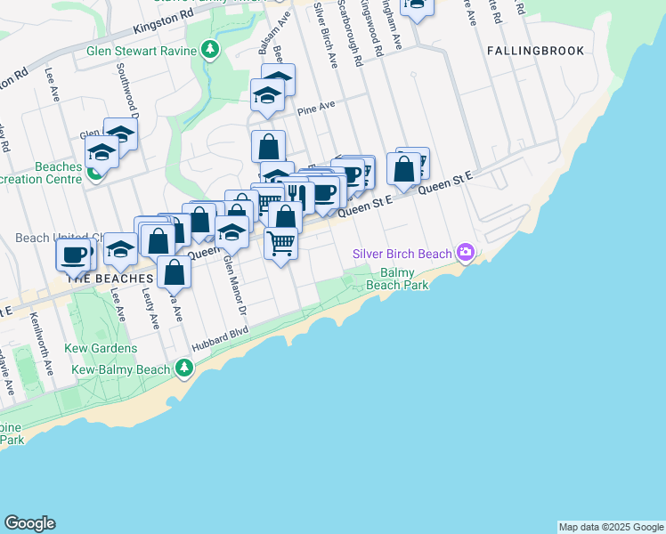 map of restaurants, bars, coffee shops, grocery stores, and more near 16 Beech Avenue in Toronto