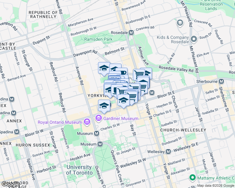 map of restaurants, bars, coffee shops, grocery stores, and more near Genoa Street in Toronto