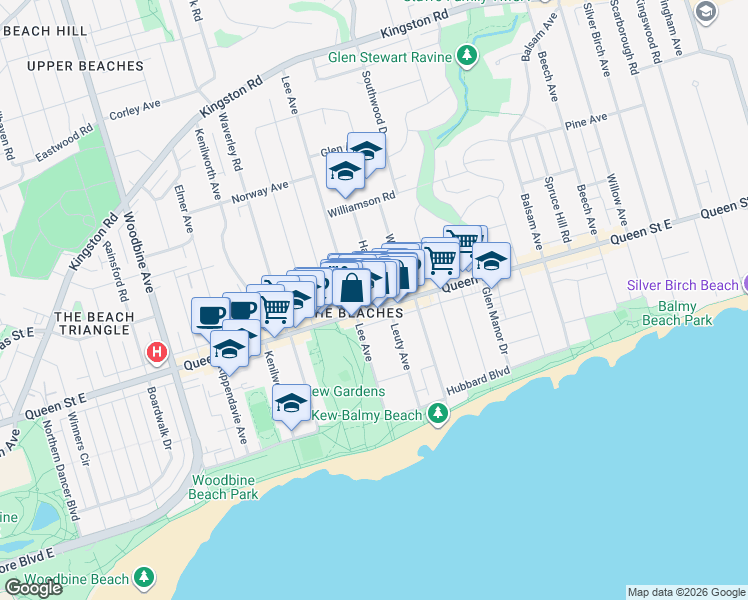 map of restaurants, bars, coffee shops, grocery stores, and more near in Toronto